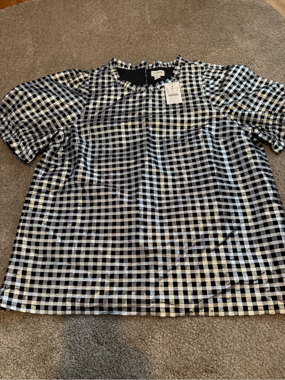 J Crew women’s Black and White Check Short Sleeve Shirt